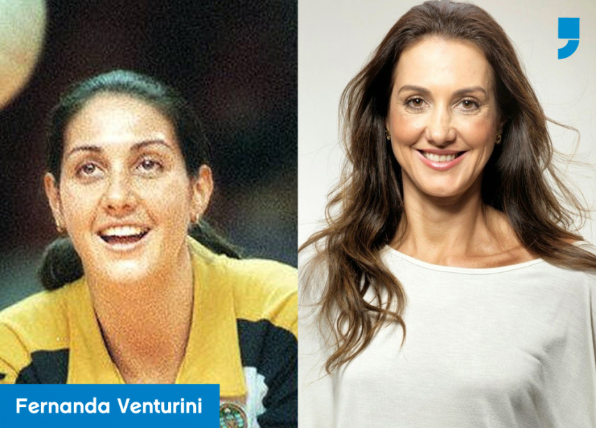 Fernanda Venturini já brilhou muuuito nas quadras de vôlei. Ela jogou ao lado da Ana Paula e Leila nos anos 1990 e jogou até 2012. Hoje em dia ela é casada com o técnico Bernardinho. Sorte a dele, hein? 