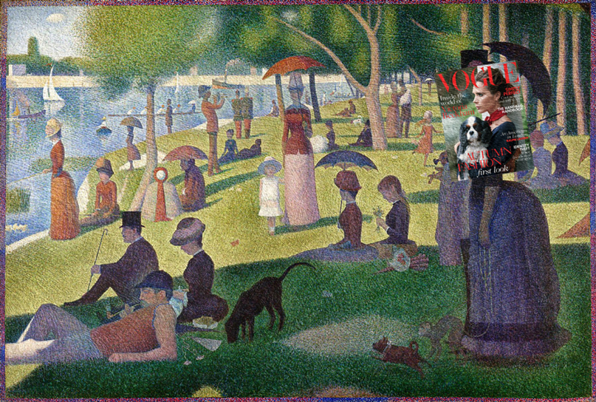 Victoria Beckham, Vogue + Uma Tarde de Domingo na Ilha de Grande Jatte, por Georges-Pierre Seurat