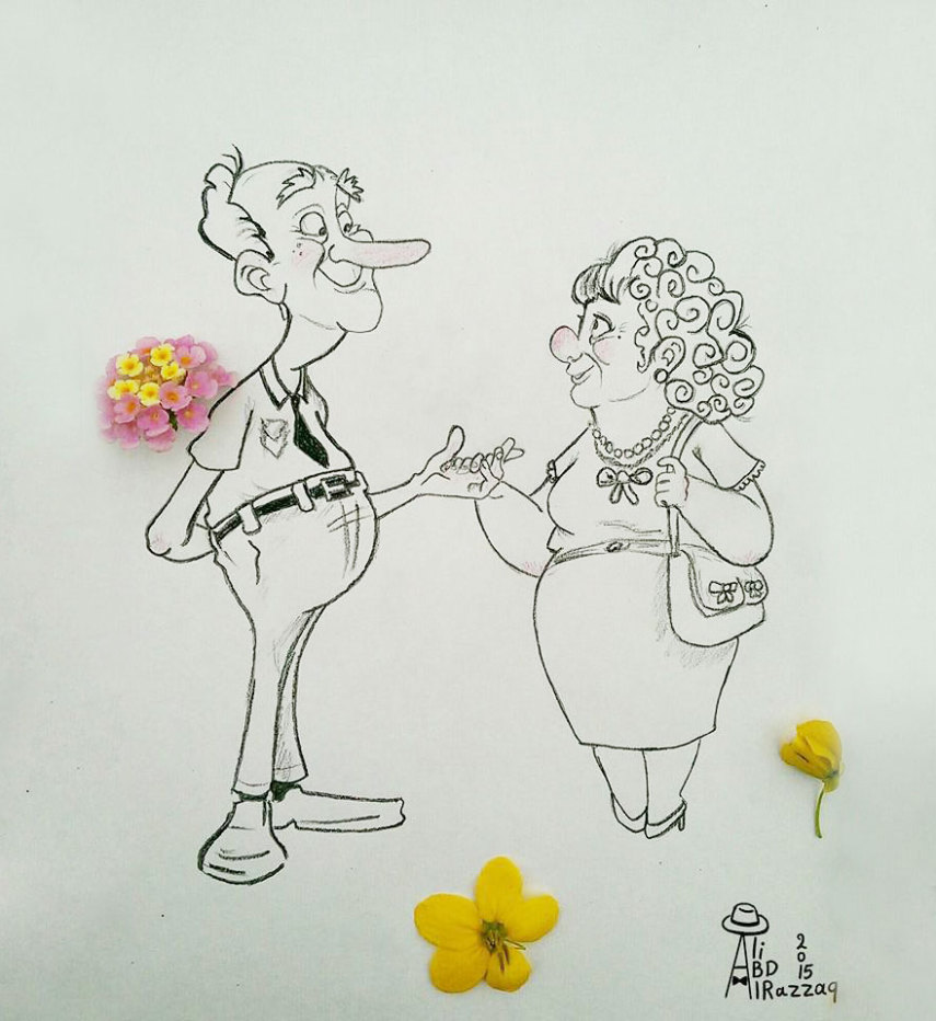O artista iraquiano Ali Abd Al-Razzaq mistura objetos comuns com suas ilustrações