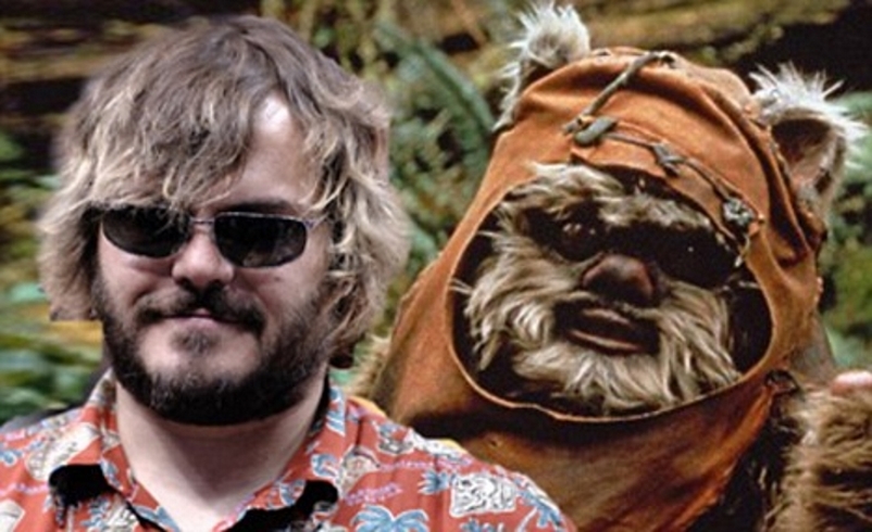 Jack Black, o ator, e um Ewok, de Star Wars