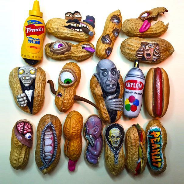 Artista cria personagens e objetos usando amendoins