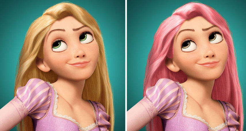 Artista troca a cor dos cabelos e dos olhos das princesas da Disney