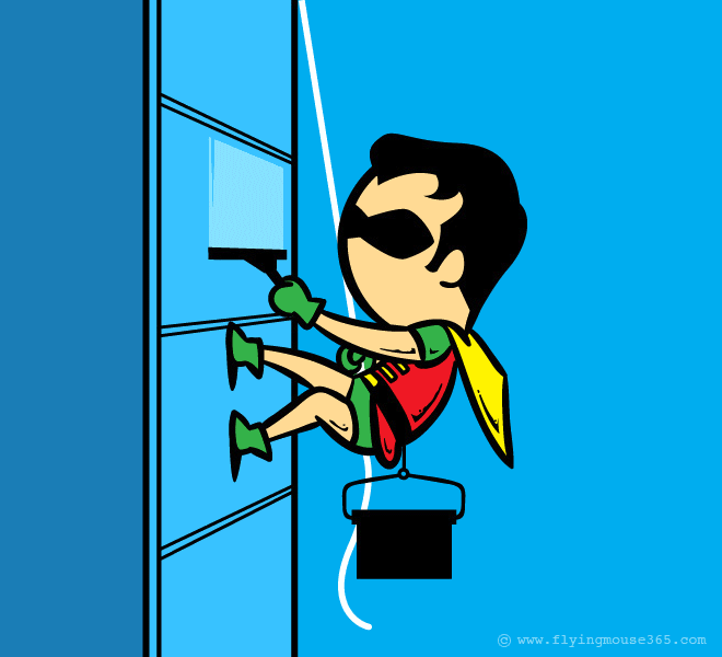 Santa limpeza de janelas, Robin!