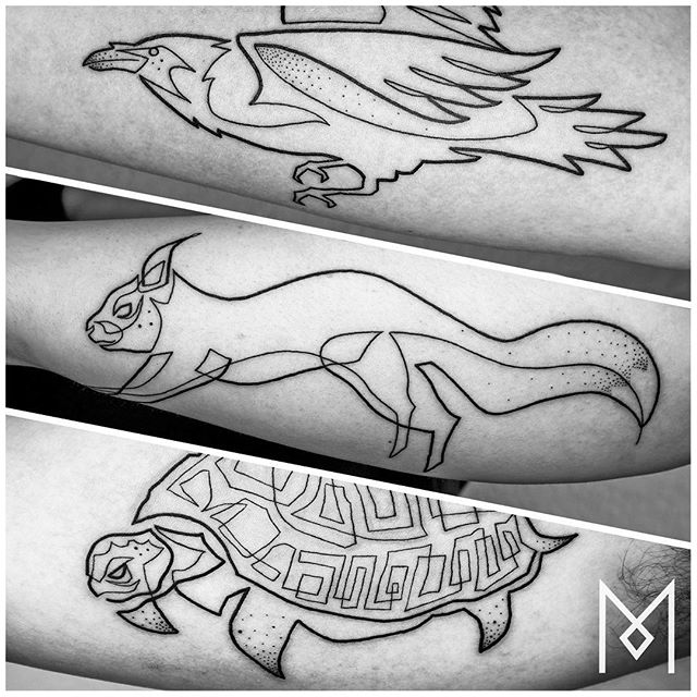O tatuador Mo Ganji faz desenhos complexamente simples usando apenas linhas contínuas