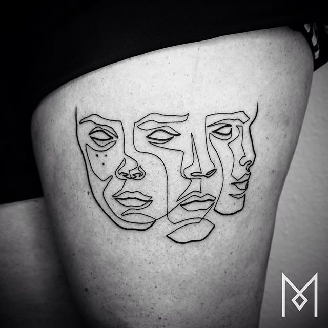 O tatuador Mo Ganji faz desenhos complexamente simples usando apenas linhas contínuas