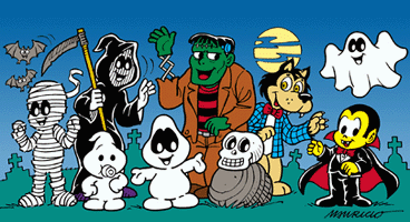 Por fim, a sinistra e hilária Turma do Penadinho, incluindo Cranícola, Zé Vampir, Frank, Dona Morte, Muminho...