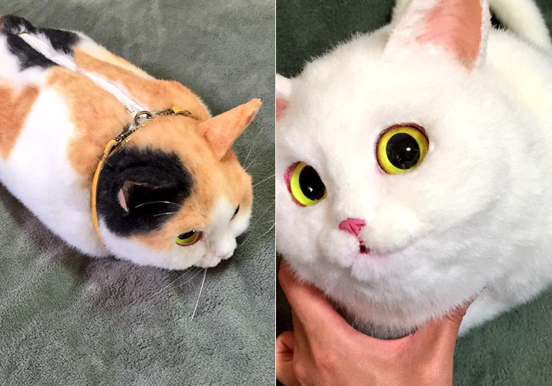 Dona de casa faz bolsas de plush realistas que imitam seus gatos