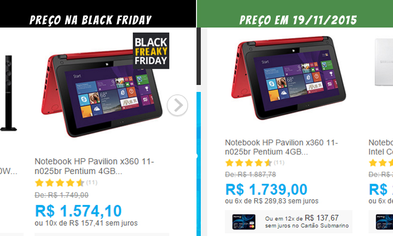 O note HP está R$ 165 mais barato na Black Friday
