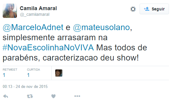Dando vida ao eterno Zé Bonitinho, personagem de Jorge Loredo, na nova Escolinha do Professor Raimundo, Mateus Solano foi elogiado no Twitter