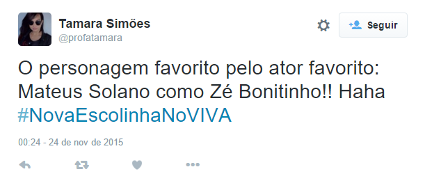 Dando vida ao eterno Zé Bonitinho, personagem de Jorge Loredo, na nova Escolinha do Professor Raimundo, Mateus Solano foi elogiado no Twitter