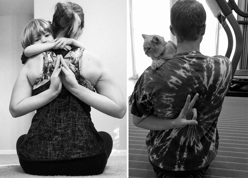 Gordy Yates tirou fotos com gato para recriar imagens de sua irmã com filhos