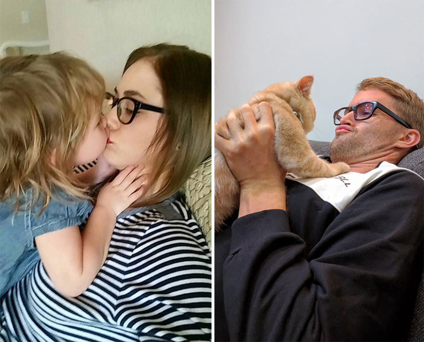 Gordy Yates tirou fotos com gato para recriar imagens de sua irmã com filhos