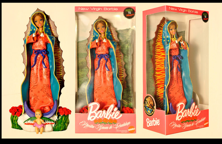 Os artistas Marianela Perelli e Emiliano Paolini transformaram os bonecos Ken e Barbie em figuras religiosas