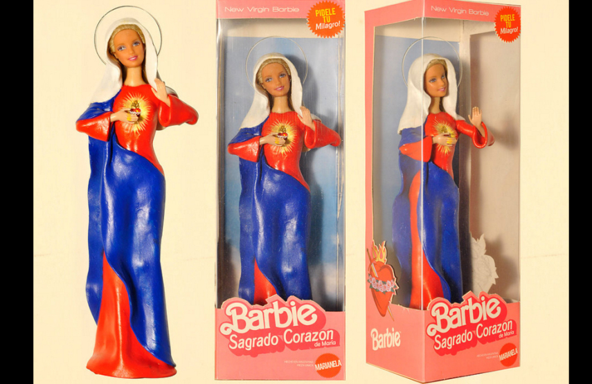 Os artistas Marianela Perelli e Emiliano Paolini transformaram os bonecos Ken e Barbie em figuras religiosas