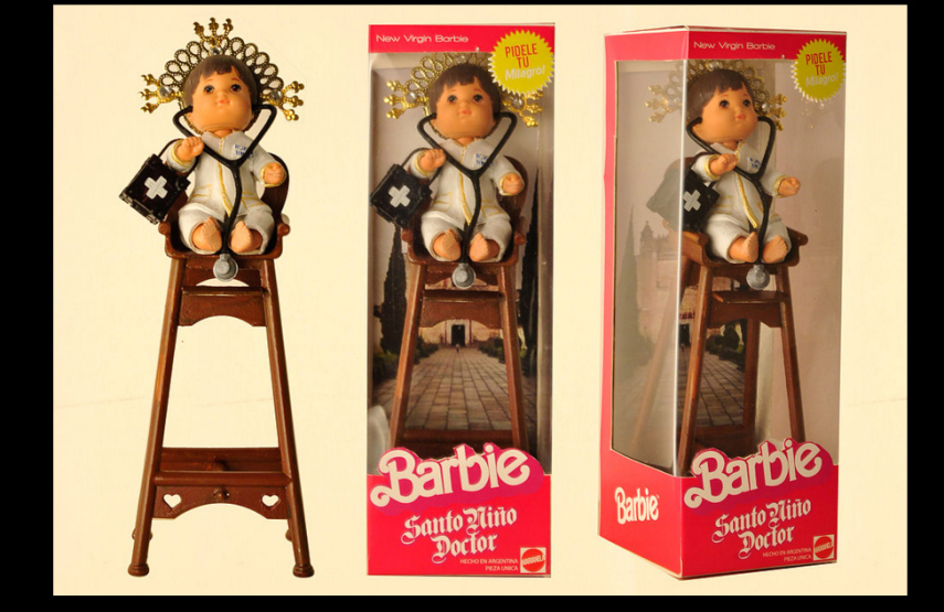 Os artistas Marianela Perelli e Emiliano Paolini transformaram os bonecos Ken e Barbie em figuras religiosas
