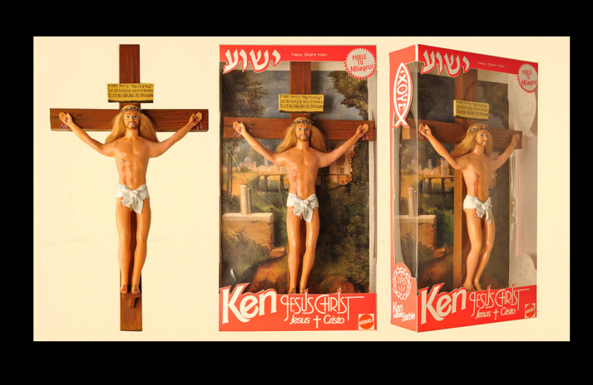 Os artistas Marianela Perelli e Emiliano Paolini transformaram os bonecos Ken e Barbie em figuras religiosas