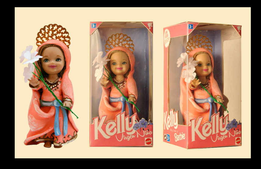 Os artistas Marianela Perelli e Emiliano Paolini transformaram os bonecos Ken e Barbie em figuras religiosas