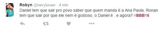 Olha elaaa! Daniel perde para Ronan e é o 3º eliminado do BBB 16, mas quem brilha no Twitter é Ana Paula.