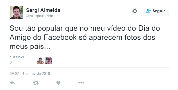 Pra começar, a data do verdadeiro Dia do Amigo no Brasil é considerada como 20 de julho, enquanto o Dia Internacional da Amizade é no dia 30 de Julho. O Facebook comemora nesta quinta-feira (4) seus 12 anos de existência, e por isso fez um vídeo automático em que busca alguns de seus principais amigos e compila alguns momentos marcantes da sua timeline. É claro que por ser automático, o vídeo nem sempre funciona do jeito esperado e algumas pessoas reclamaram no Twitter.