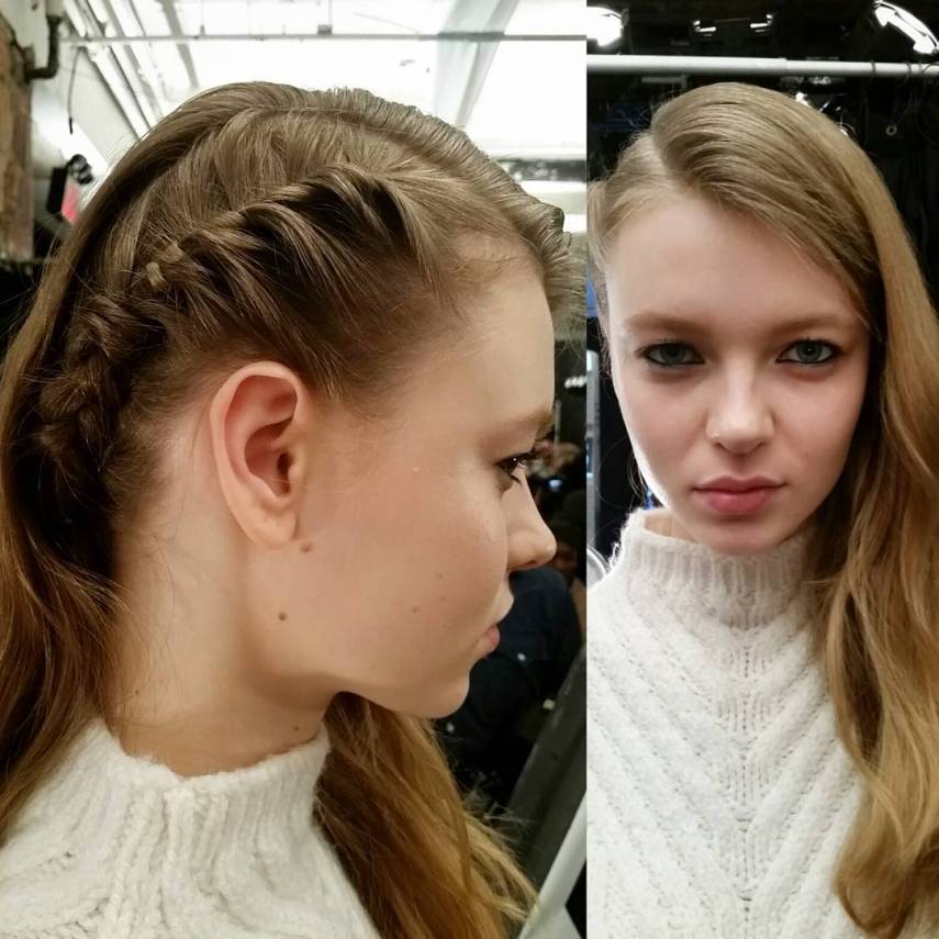Repare no detalhe do penteado na passarela da grife Herve Leger 