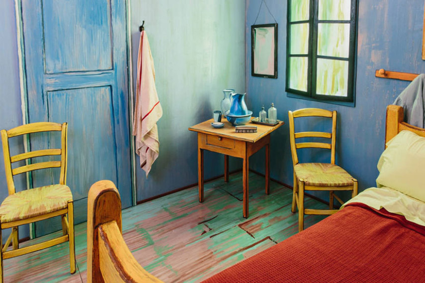 Réplica do famoso quarto de Van Gogh em Arles, na França, recriado por artistas do Instituto de Arte de Chicago