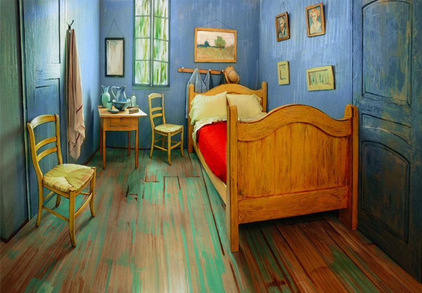 Réplica do famoso quarto de Van Gogh em Arles, na França, recriado por artistas do Instituto de Arte de Chicago