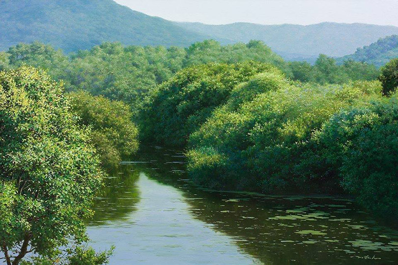 O coreano An Jung-hwan é especialista em pintar paisagens de florestas