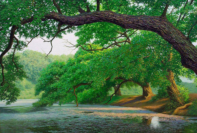 O coreano An Jung-hwan é especialista em pintar paisagens de florestas