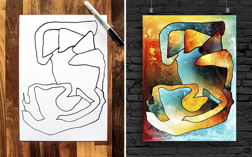 Paul Dodd e o filho Kylan fizeram uma parceria para criar arte abstrata