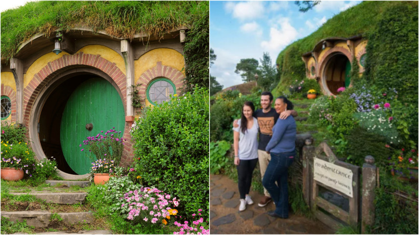 Os cenários da trilogia O Senhor dos Anéis com aquelas pequenas casinhas dos hobbits existem e são visitados por milhares de turistas. Tem que fazer filinha para tirar foto!  