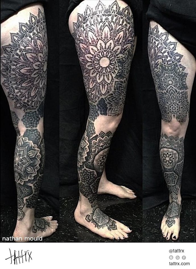 Leg sleeve: cobrir a perna com uma tatuagem enorme ou várias pequenininhas que formam um grande desenho. Tem coragem?