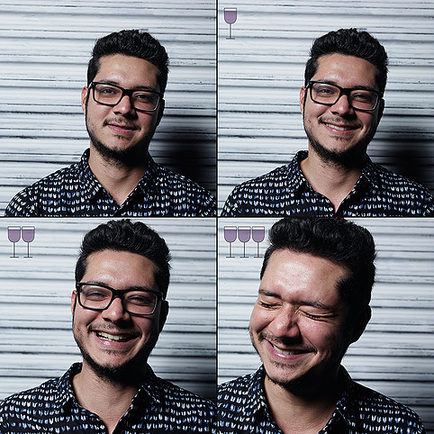 O paulista Marcos Alberti uniu suas paixões neste projeto: amigos, bom papo, vinho e fotografia. A ideia é mostrar como a pessoa chega após um dia repleto de tarefas, depois após uma, duas e três taças de vinho