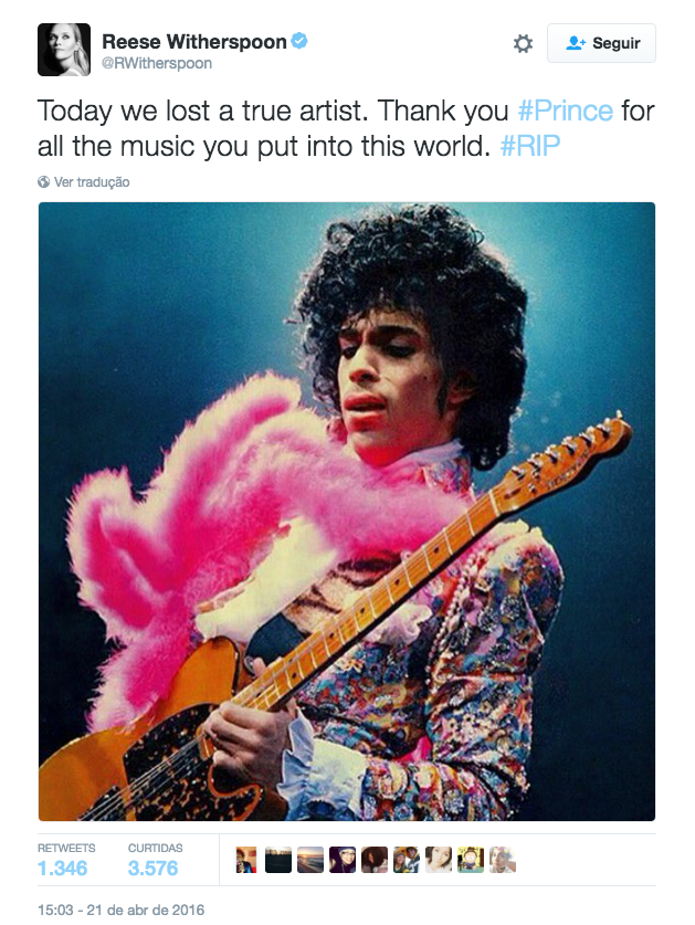  Hoje perdemos um artista de verdade. Obrigado, Prince, por toda a música que você colocou no mundo.