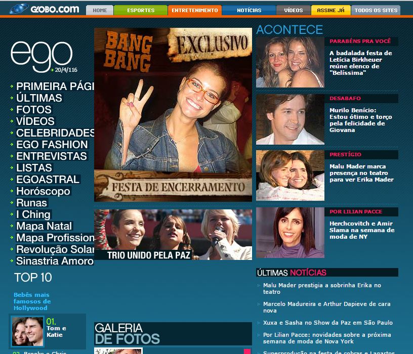O site Ego em abril de 2006