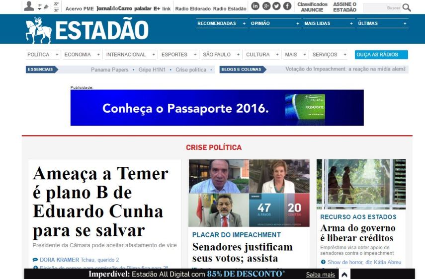 Estadão em abril de 2016