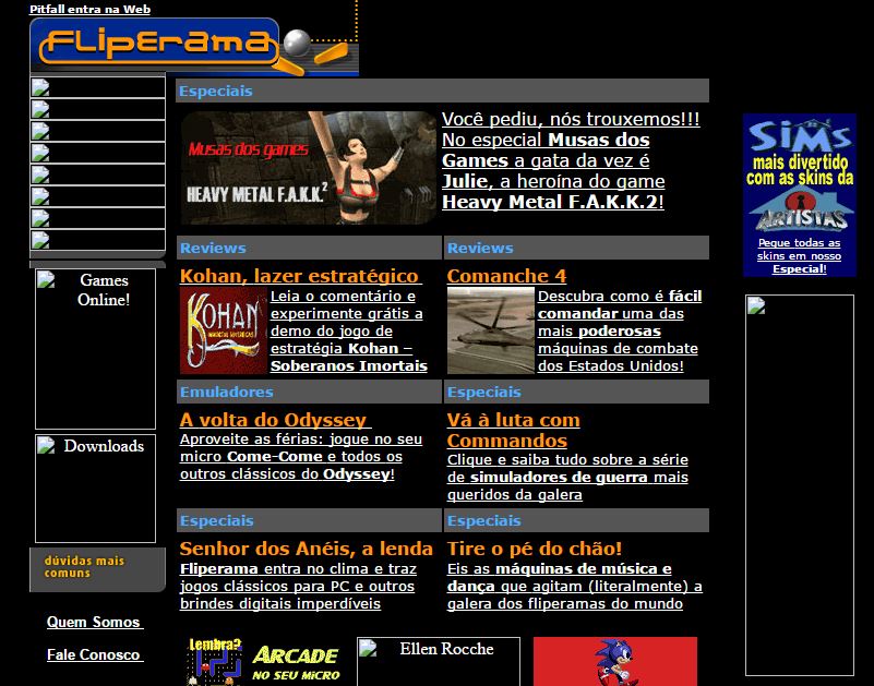 O site de games Fliperama em janeiro de 2002
