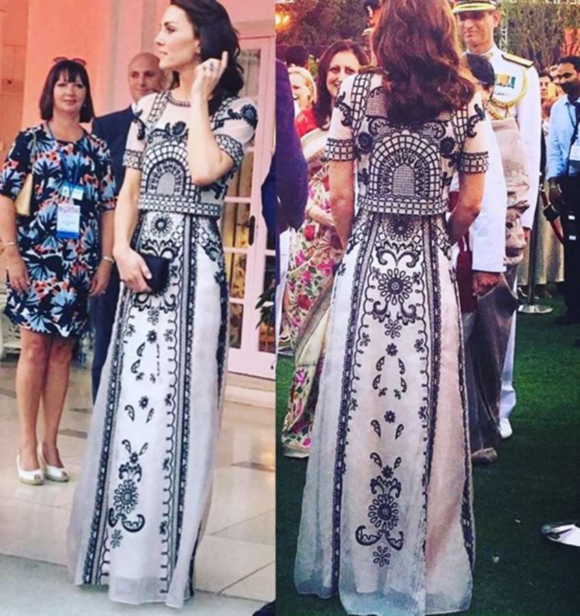 Em um evento em comemoração aos 90 anos da rainha Elizabeth realizado em Nova Deli, Kate apostou em um vestido da estilista Alice Temperley inspirado na Índia. O look custa aproximadamente 3 mil libras (mais de R$ 15 mil).