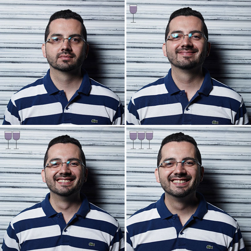 Fotógrafo paulista mostra como as pessoas ficam após a primeira, a segunda e a terceira taça de vinho