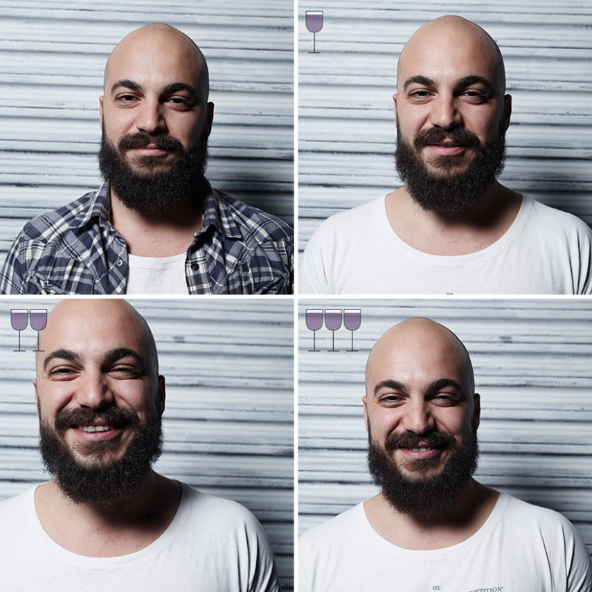 Fotógrafo paulista mostra como as pessoas ficam após a primeira, a segunda e a terceira taça de vinho