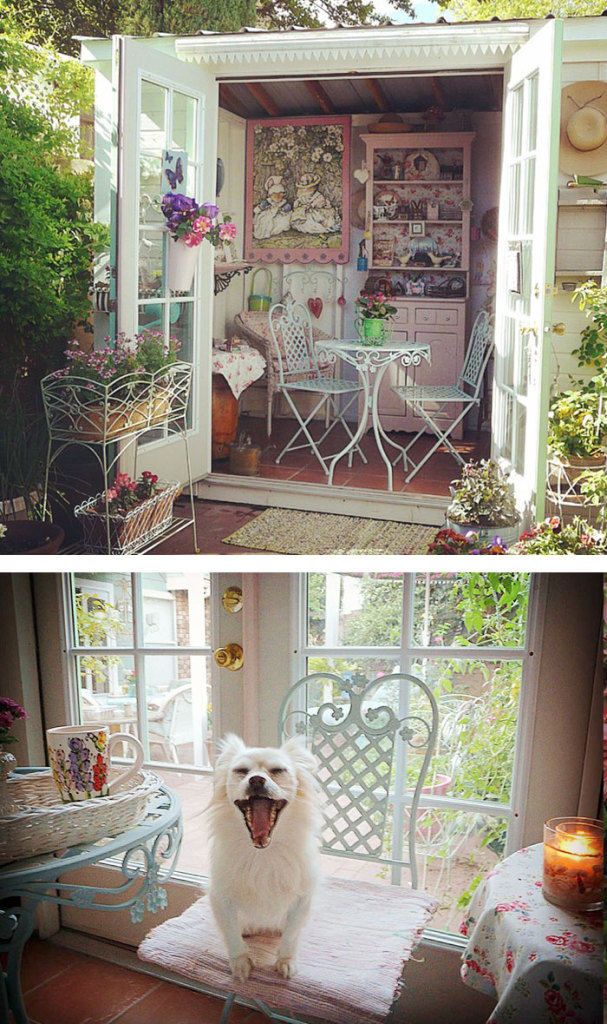 Os she-sheds (minacabanas decoradas com requinte) servem para curtir uma moleza, tomar um chá, jogar conversa fora, ler um livro...