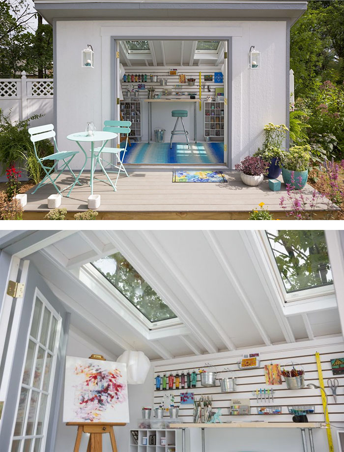 Os she-sheds (minacabanas decoradas com requinte) servem para curtir uma moleza, tomar um chá, jogar conversa fora, ler um livro...