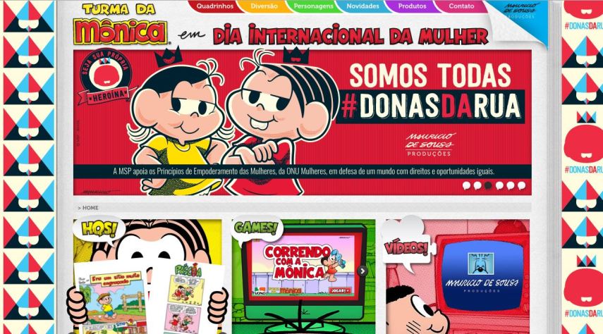 O site da Turma da Mônica em abril de 2016