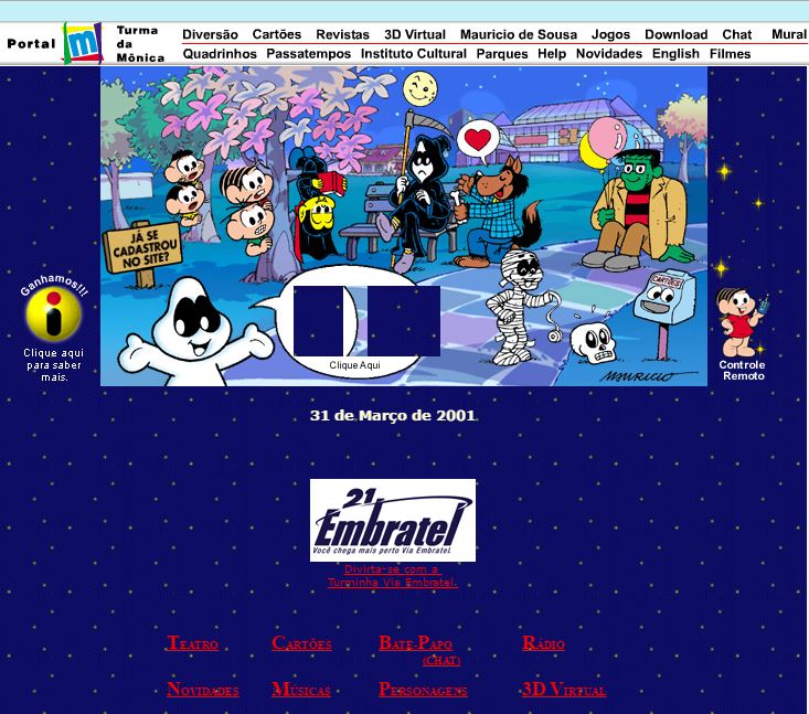 O site da Turma da Mônica em abril de 2001