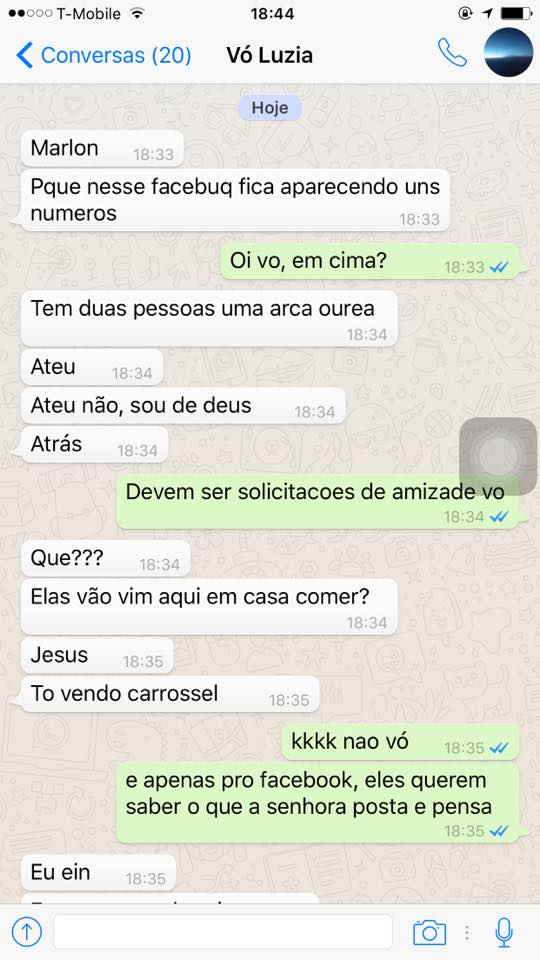 Marlon Corrente publicou no Facebook conversa com a avó e é a coisa mais fofa e engraçada do ano!