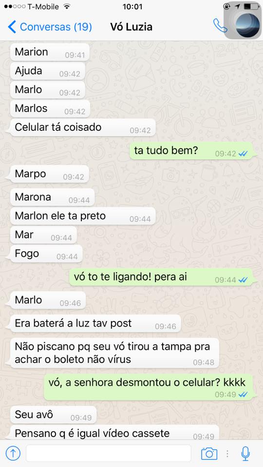 Marlon Corrente publicou no Facebook conversa com a avó e é a coisa mais fofa e engraçada do ano!