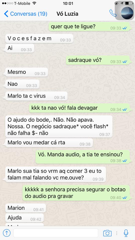 Marlon Corrente publicou no Facebook conversa com a avó e é a coisa mais fofa e engraçada do ano!
