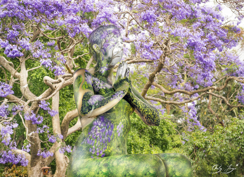 Artista 'camufla' modelos em meio a paisagem