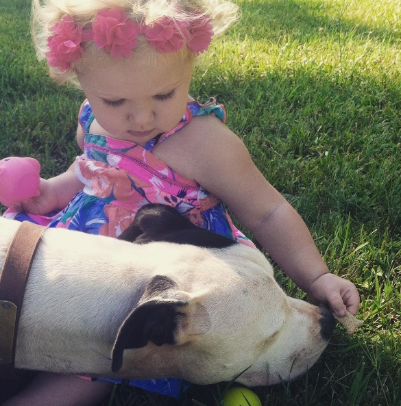 Na mesma época em que Eisleigh nasceu, sua pitbull Clyde também chegou à casa da família. Elas estão crescendo juntas e são a dupla mais fofa do dia