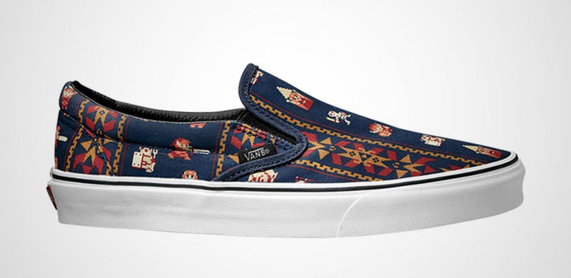 Mario, Link de Zelda, Donkey Kong e outros personagens podem ir para nos seus pé em breve. A Nintendo e a Vans firmaram uma parceria para produzir uma linha de tênis com temática nos games da fabricante japonesa. A época que inspirou os modelos é justamente a era dos games de 8-bit, o auge do Nintendo, que também empresta os seus controles como estampa para um modelo de cano alto.  De acordo com o site Sole Collector, is imagens não representam toda a coleção, que provavelmente será lançada em junho.