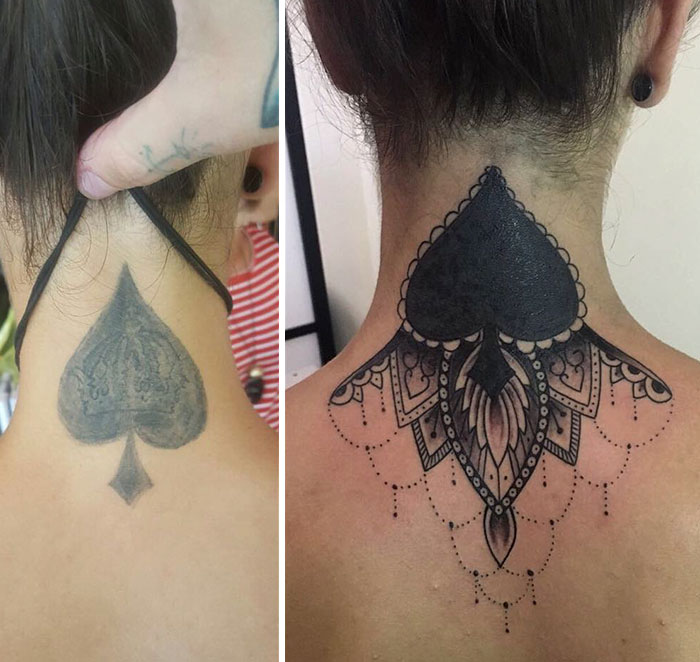 É aquele ditado, né: tem tatuagem que vai dar ruim, não tem jeito. Mas nem tudo é o fim do mundo! Eis algumas ideias de cobertura que podem funcionar no seu caso ;)